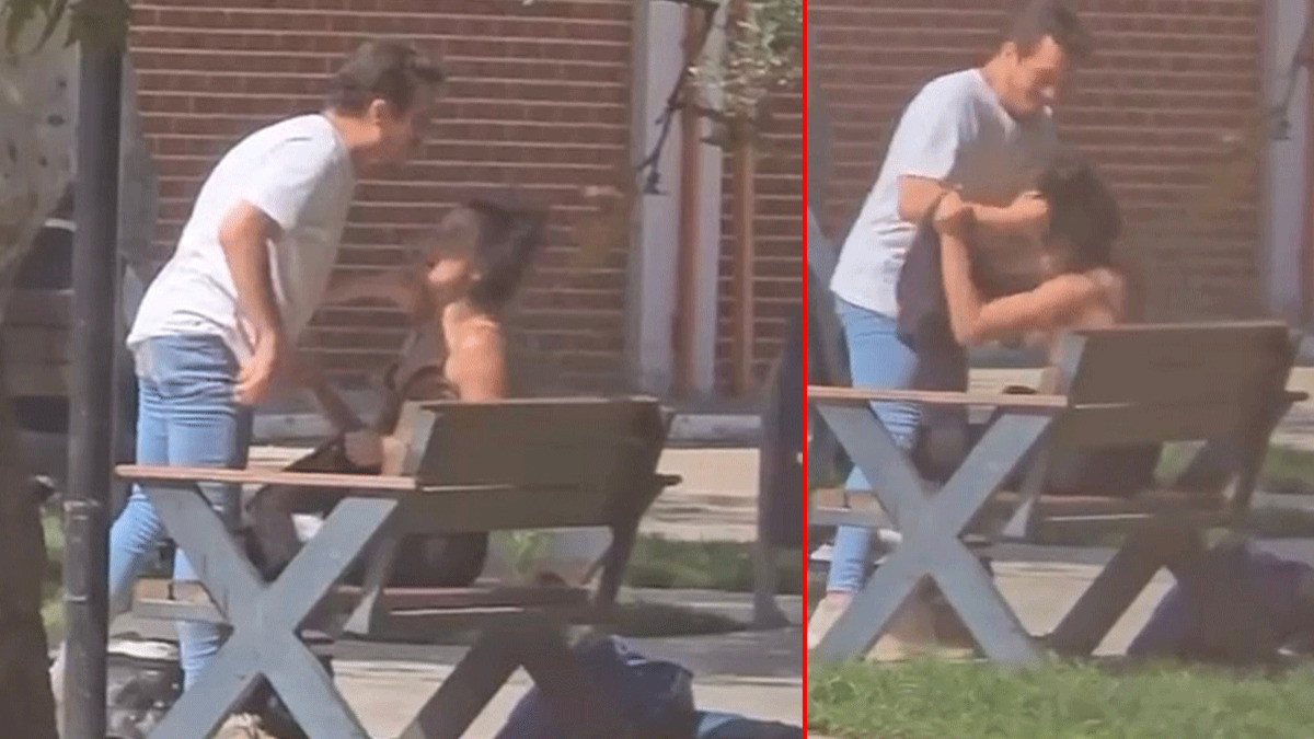 Park ortasında dehşet: Defalarca yumrukladı!